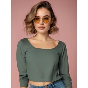 Aura Women's Green Square Neck Long Sleeve Blouse Size‎ XL/XXL Casual